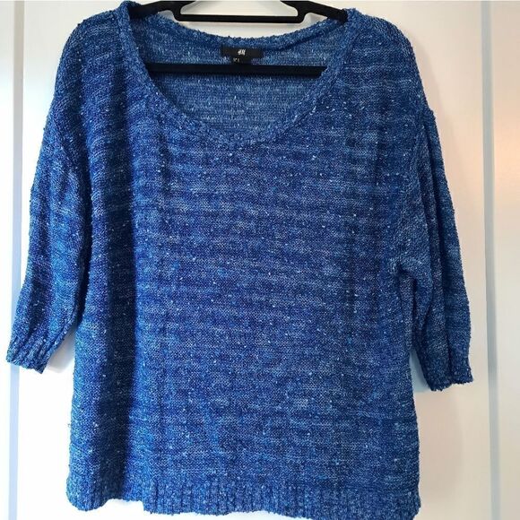 H&M Tweedy Boxy Fit Scoopneck Sweater Blue - Picture 2 of 11